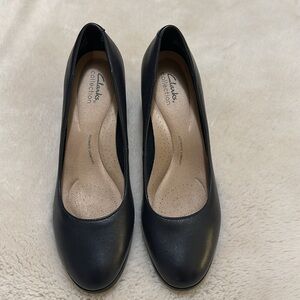 Clarks Black Leather Low Heel Pumps
